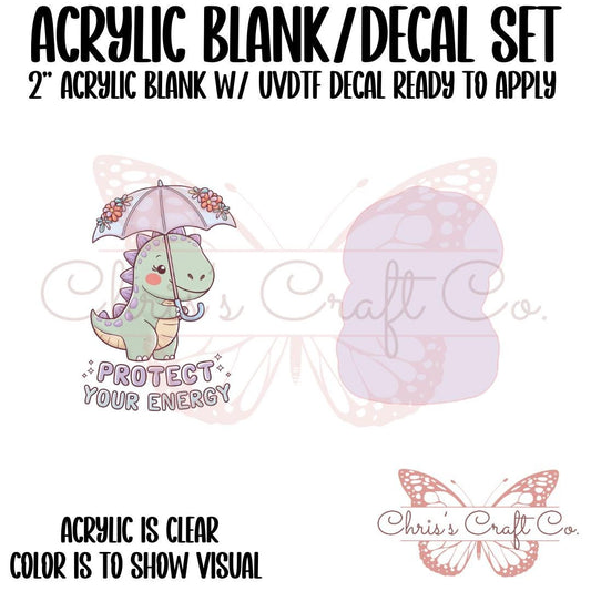 Dinosaur Acrylic Blank Decal Set, Protext Your Energy, DIY Badge Reels, AcrylicBlank/UVDTF sticker, Unfinished Badge Reel, Badge Reel Blanks