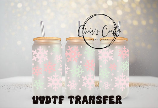 UVDTF WRAPS Pastel Pink Christmas Wrap Bundle Set of 4 for 16oz Can Glass Mug Tumbler, Ready to Apply, Permanent Waterproof Adhesive