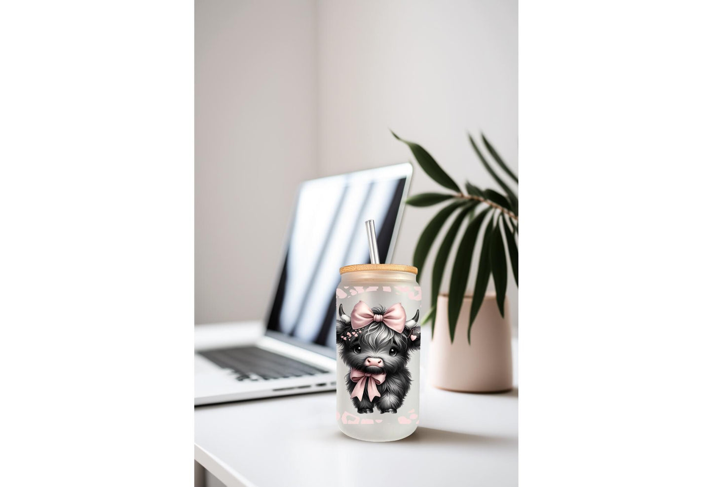 UVDTF Wrap Highland Cow pink Bow Leopard Print 16oz Can Glass Mug Tumbler Wrap, Geese Wrap, Ready to apply, Permanent Adhesive