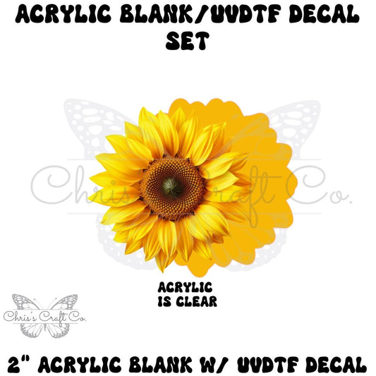 Acrylic Blank with Sunflower UVDTF Decal Set, DIY Crafts & Projects, Badge Reels, Bow Blank and UVDTF sticker, Unfinished Badge Reel