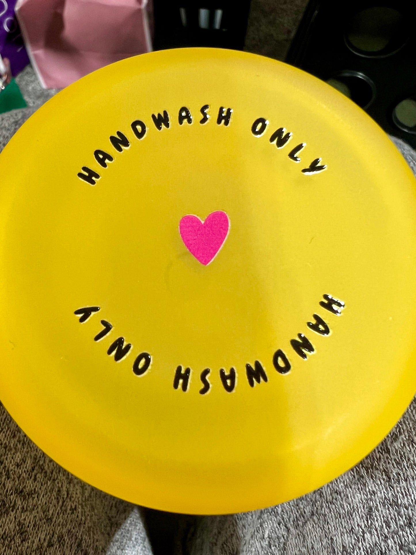2” Round UVDTF Transfer Hand Wash Only Pink Heart  for Glasses and Cups by the Sheet | Permanent Adhesive | Ready to Apply