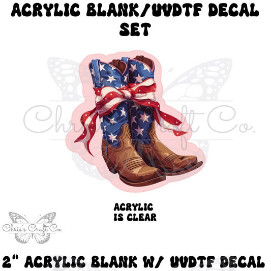 Acrylic Blank with Cowboy Boots & American Flag UVDTF Decal Set, DIY Badge Reels, Bow Blank UVDTF sticker, Unfinished Badge Reel