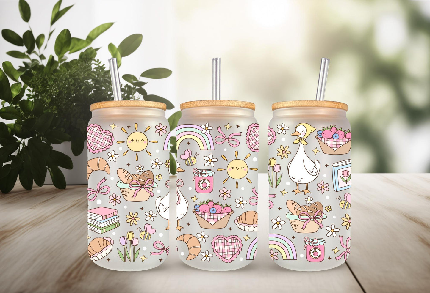 UVDTF Wrap Spring Floral Goose Picnic 16oz Can Glass Mug Tumbler Wrap, White Goose, Ready to apply, Permanent Waterproof Adhesive