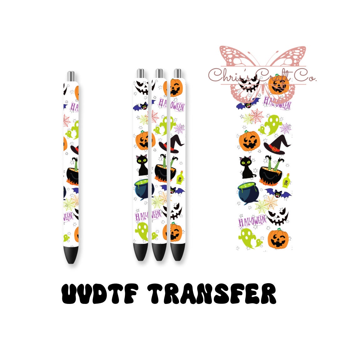 UVDTF Pen Wrap Witch Bat Cauldron Spider Webs, Halloween Pen Wrap, Permanent Adhesive Waterproof, Ink Joy, Ready to apply