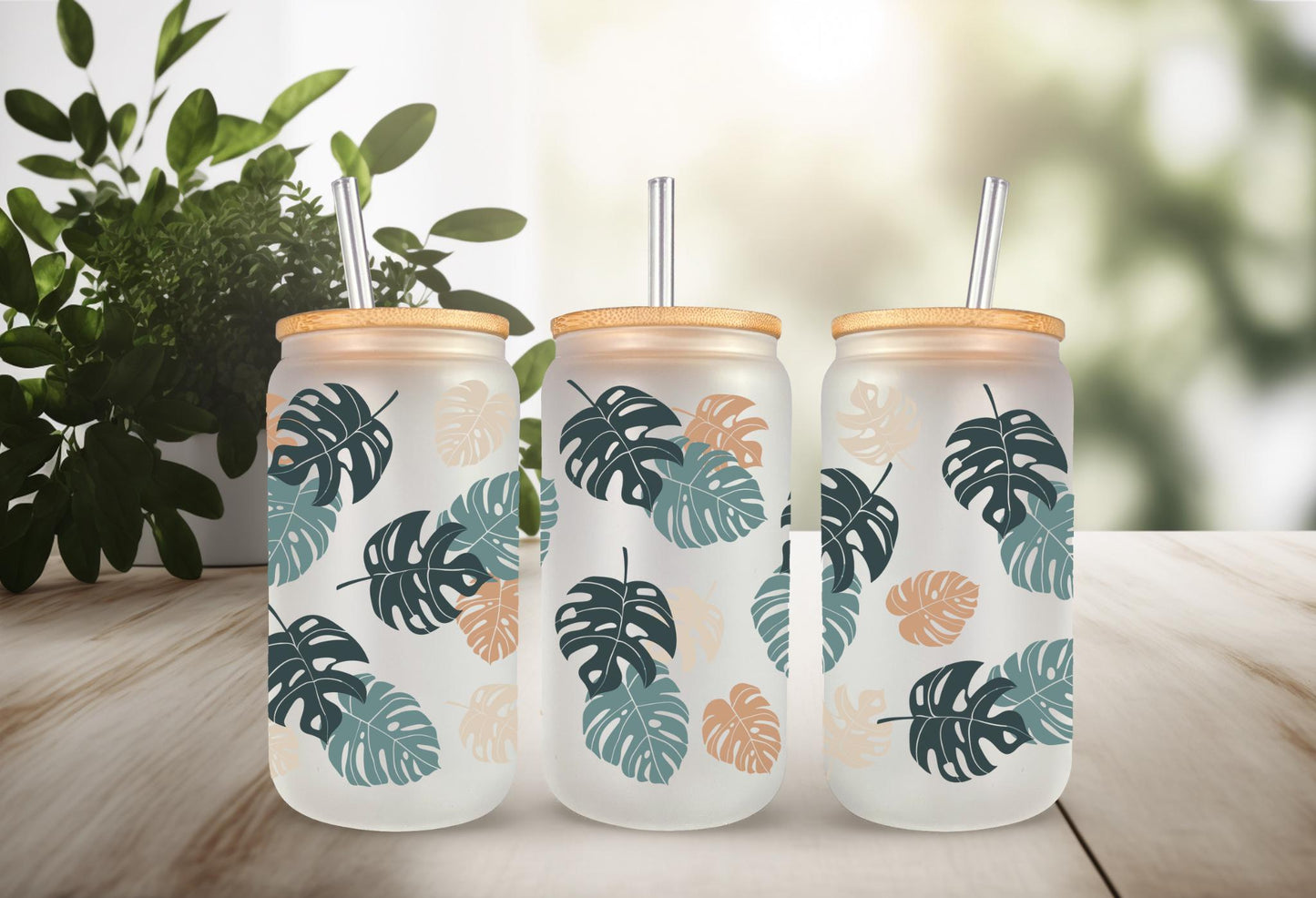 UVDTF Wrap Monstera Houseplants for 16oz Can Glass Mug or Tumbler, Ready to apply, Permanent Waterproof Adhesive. Double sided option