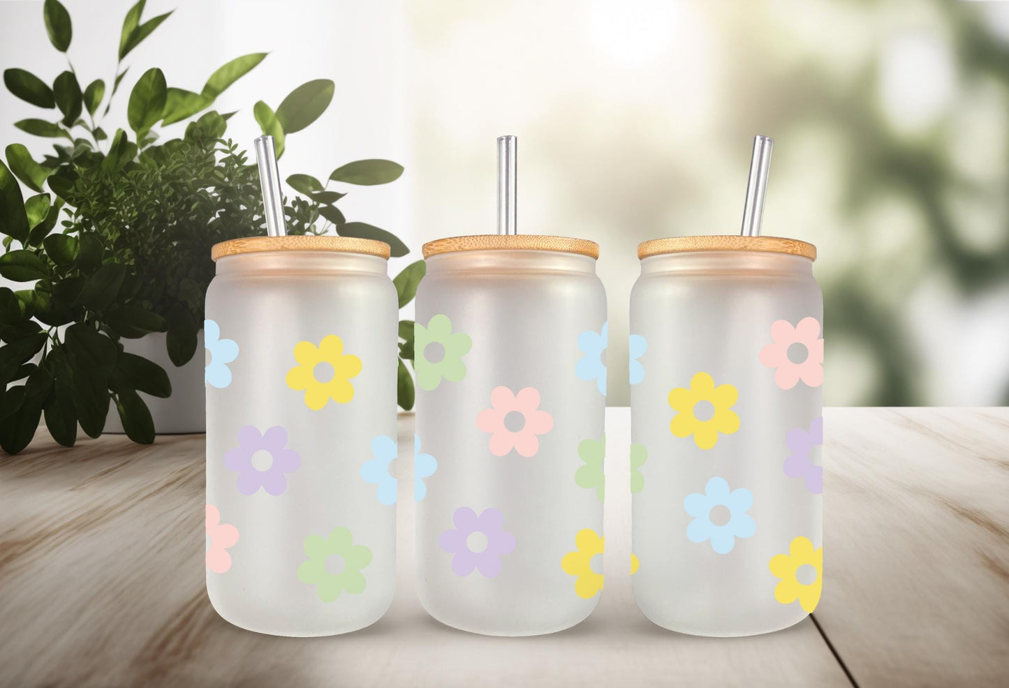 UVDTF Wrap Retro Flowers 16oz Can Glass Mug Tumbler, Floral Wrap, Ready to apply, Permanent Waterproof Adhesive
