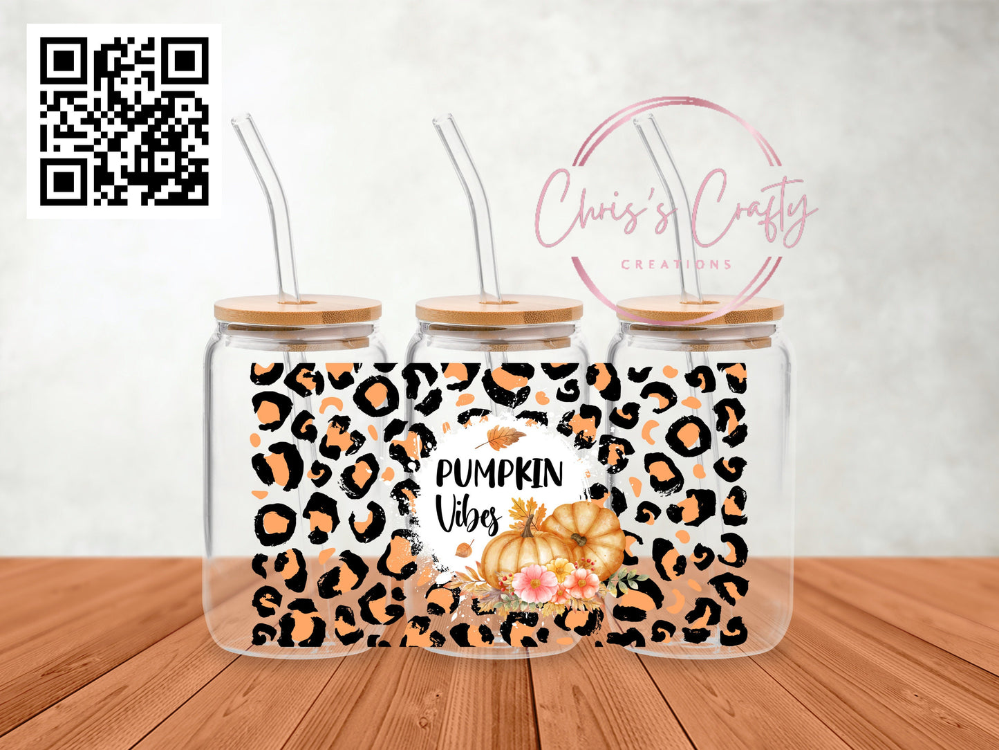 UVDTF Wrap Leopard Pumpkin Vibes for 16oz Can Glass Mug or Tumbler, Ready to Apply, Permanent Waterproof Adhesive