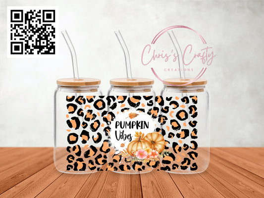 UVDTF Wrap Leopard Pumpkin Vibes for 16oz Can Glass Mug or Tumbler, Ready to Apply, Permanent Waterproof Adhesive