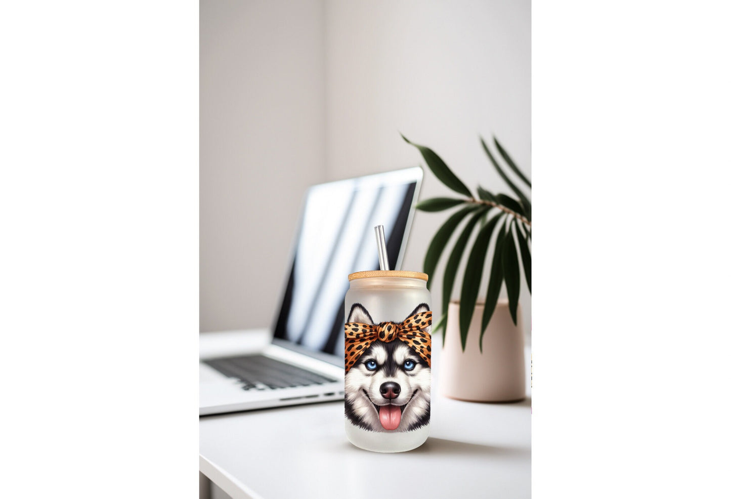 UVDTF Wrap Cute Husky 16 oz Can Glass Wrap, Mug Tumbler, Dog Mom, Ready to apply, Permanent Adhesive Waterproof