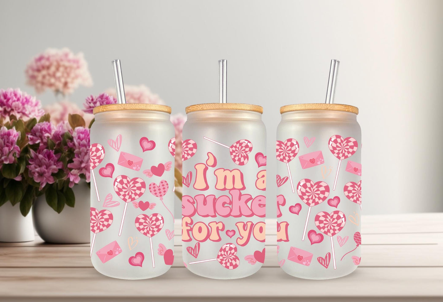 UVDTF Wrap Valentine's Sucker For You for 16oz Can Glass Mug Tumbler, Sucker Wrap, Ready to apply, Permanent Waterproof Adhesive