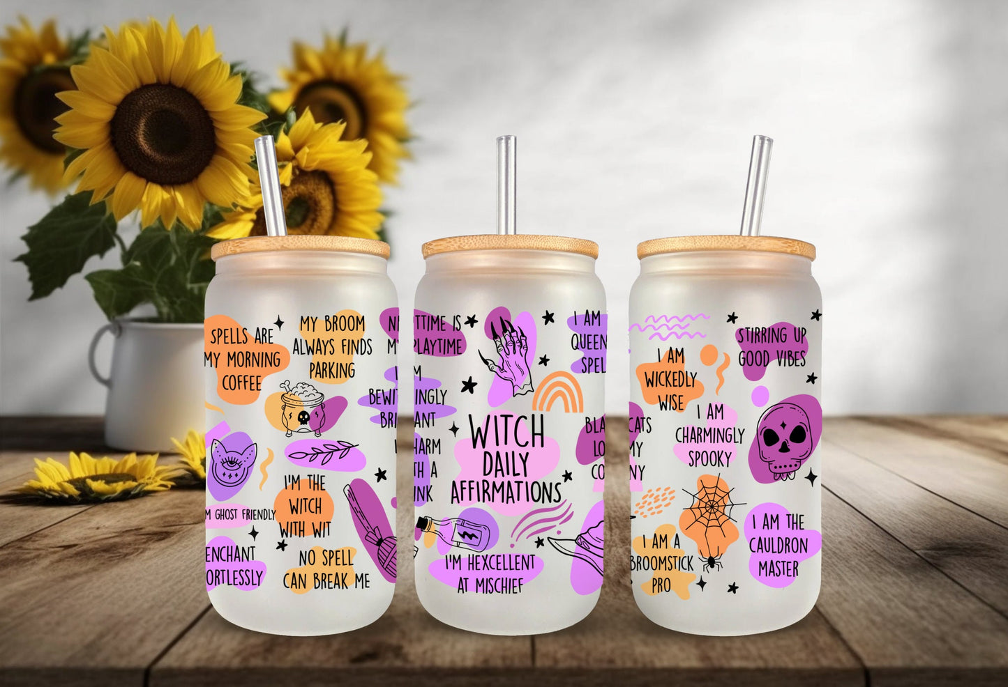 UVDTF Wrap Witch Affirmations for 16oz Can Glass, Mug, or Tumbler,  Halloween Wrap, Ready to Apply, Permanent Adhesive