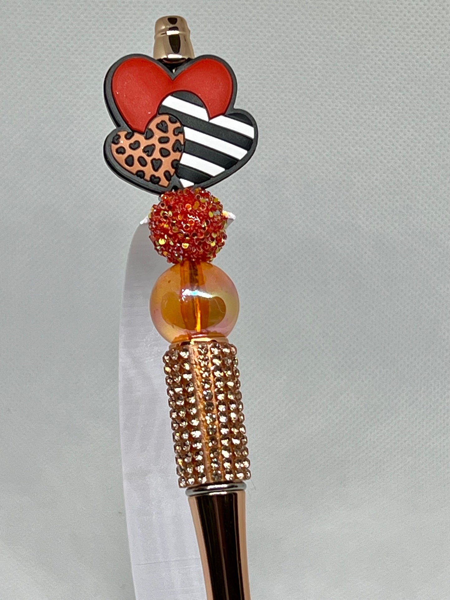 Beaded Pen Valentine Leopard Red Stripe Hearts Bling Metallic Ink Pen, Teacher Gift | Nurse Gift, Gifts for Her, Gift Ideas