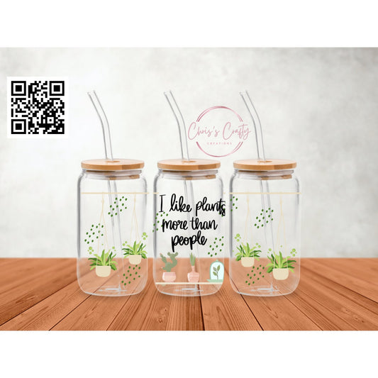 UVDTF Wrap Sarcastic Funny I Like Plants More then People for 16oz Can Glass Mug Tumbler, Ready to Apply, Permanent Waterproof Adhesive