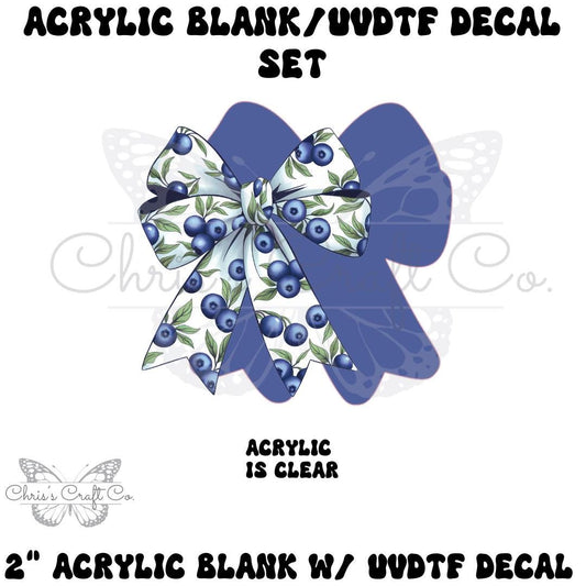 Acrylic Blank Blueberry Bow Decal Set, DIY Badge Reels, Bow Blank and UVDTF sticker, Unfinished Badge Reel, Badge Reel Blanks