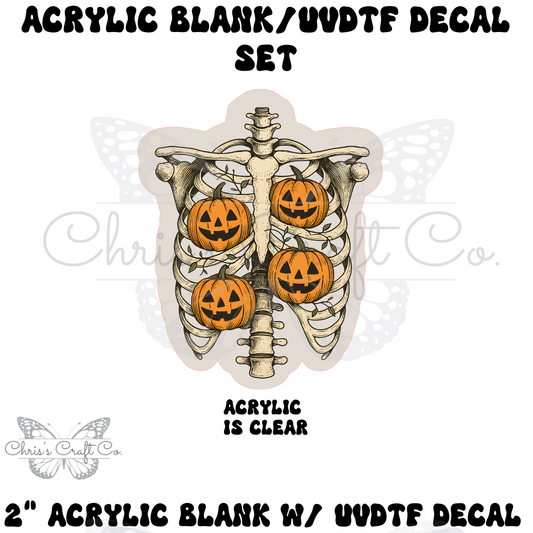 Acrylic Ribcage Pumpkin UVDTF Decal Set, Halloween Design, DIY Badge Reels, Bow Blank UVDTF sticker, Unfinished Badge Reel