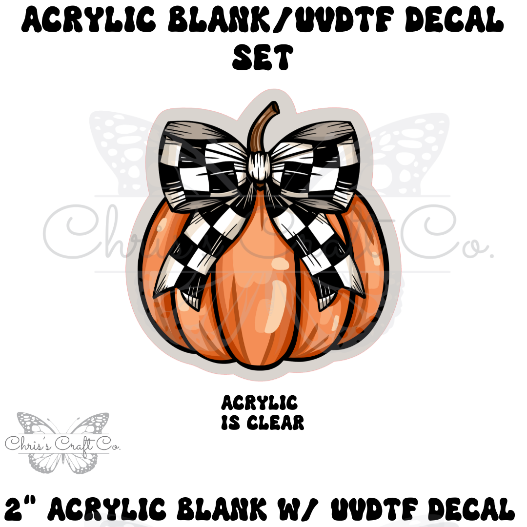 Acrylic Blank Decal Set Pumpkin Checkered Bow, DIY Badge Reels, Fall Blank UVDTF sticker, Unfinished Badge Reel, Badge Reel Blanks