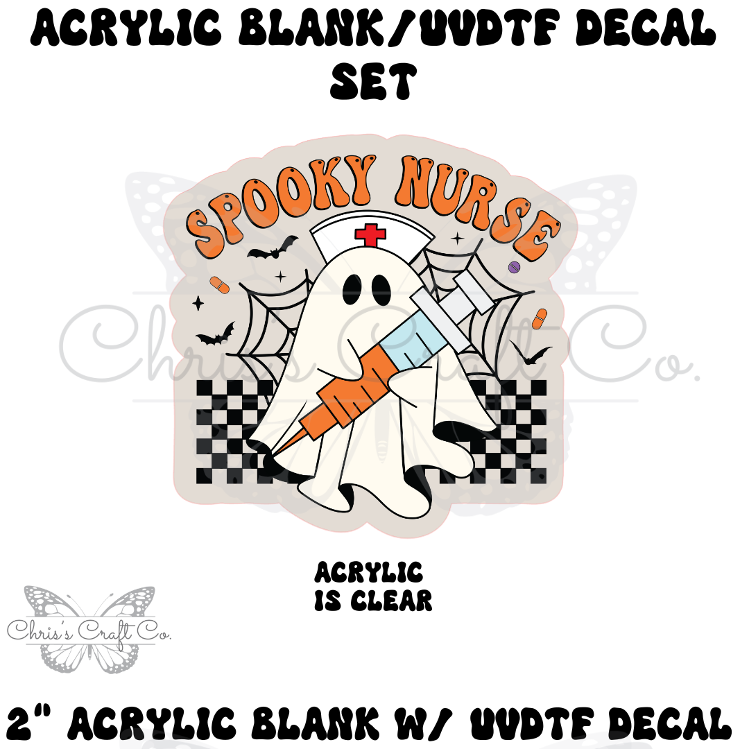 Acrylic Spooky Nurse UVDTF Decal Set, Halloween Design, DIY Badge Reels, Bow Blank UVDTF sticker, Unfinished Badge Reel (Copy)