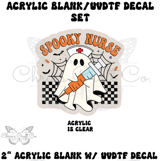 Acrylic Spooky Nurse UVDTF Decal Set, Halloween Design, DIY Badge Reels, Bow Blank UVDTF sticker, Unfinished Badge Reel (Copy)