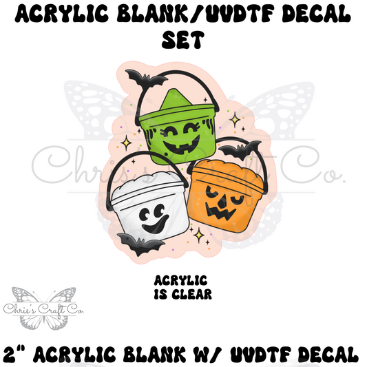 Acrylic Halloween Buckets UVDTF Decal Set, Halloween Design, DIY Badge Reels, Bow Blank UVDTF sticker, Unfinished Badge Reel