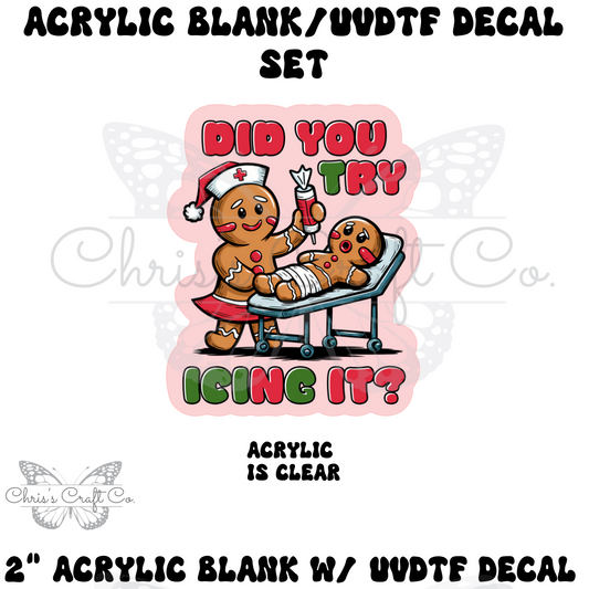 Acrylic Blank Gingerbread Man UVDTF Decal Set, DIY Badge Reels, Try Icing It Blank and UVDTF sticker, Unfinished Badge Reel, Badge Reel Blanks (Copy)