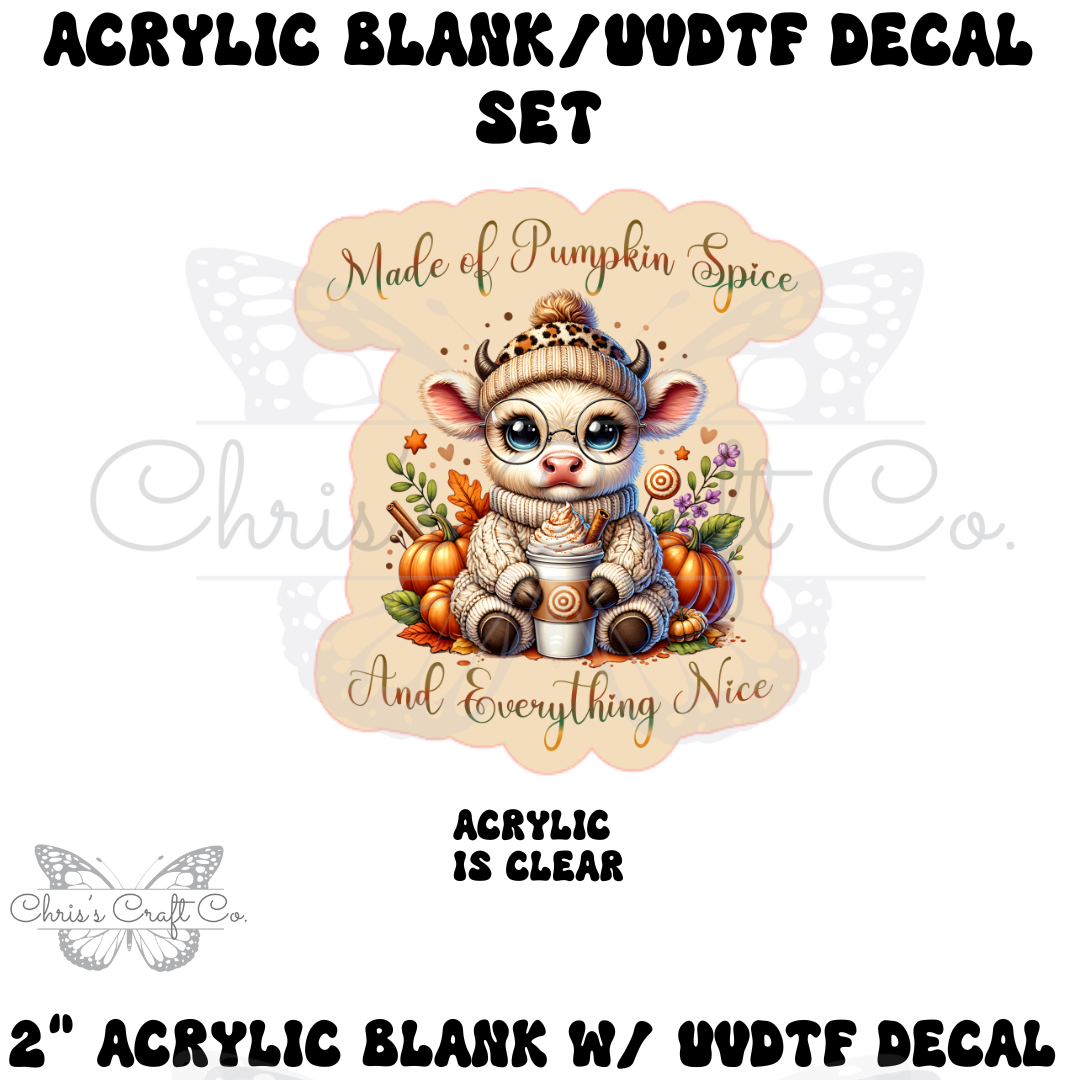 Acrylic Blank Decal Set Highland Cow Pumpkin Spice DIY Badge Reels, Fall Blank UVDTF sticker, Unfinished Badge Reel, Badge Reel Blanks