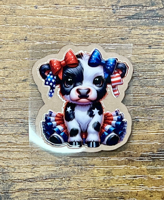 Acrylic Blank with Patriotic Cow UVDTF Decal Set, Highland Cow, DIY Badge Reels, Bow Blank UVDTF sticker, Unfinished Badge Reel
