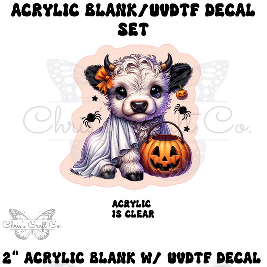 Acrylic Blank Decal Set Highland Cow Ghost DIY Badge Reels, Halloween Blank UVDTF sticker, Unfinished Badge Reel, Badge Reel Blanks