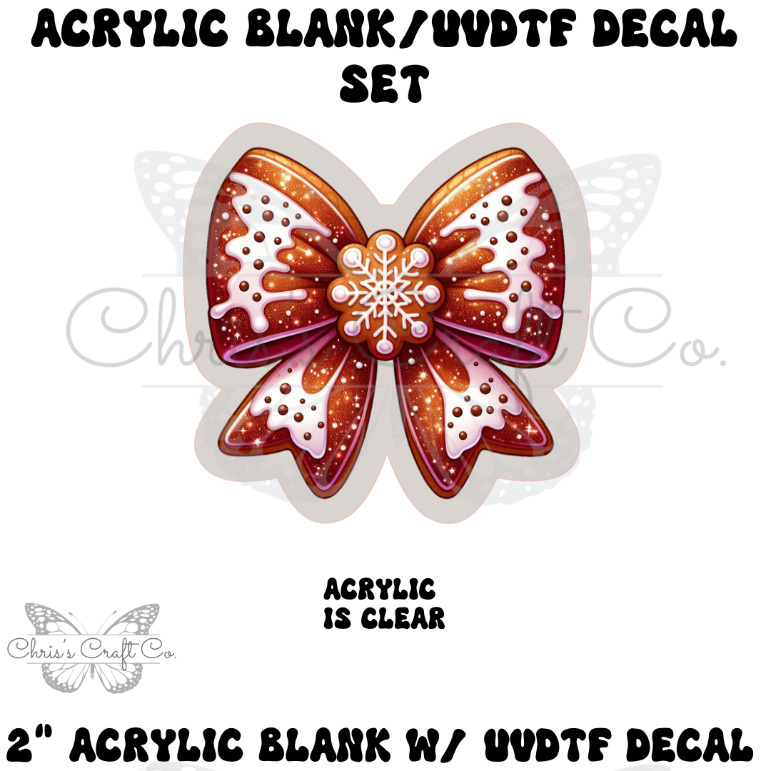 Gingerbread Coquette Bow Acrylic Blank & UVDTF Decal Set: DIY Badge Reel