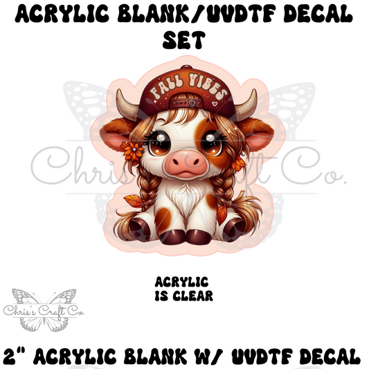 Highland Cow Fall Vibes UVDTF Decal Set: Acrylic Badge Reel Blank