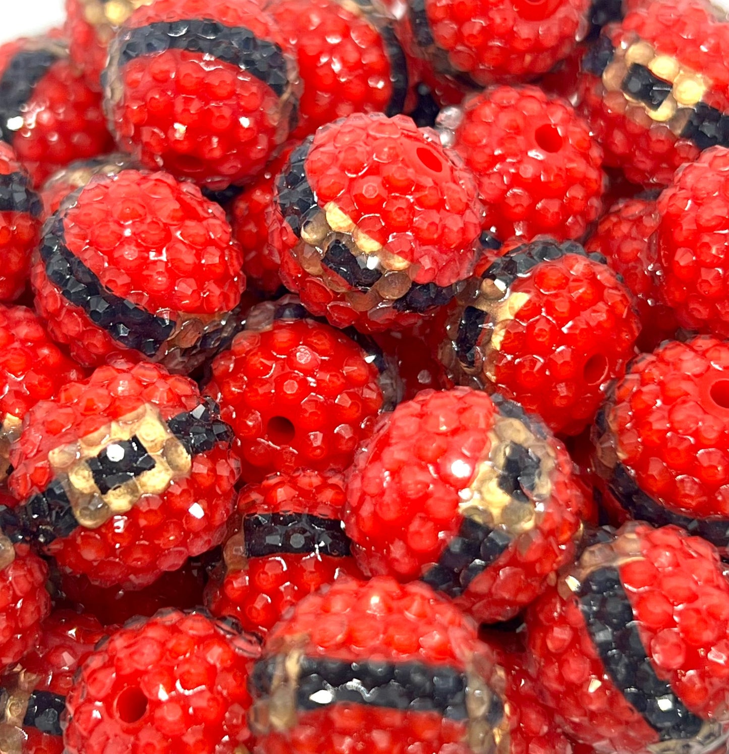 Festive Rhinestone Santa Belt Acrylic Beads - 16mm - Red, Black & Gold - Holiday Jewelry Making Supplies, Acrylic Fancy Beads in Bulk