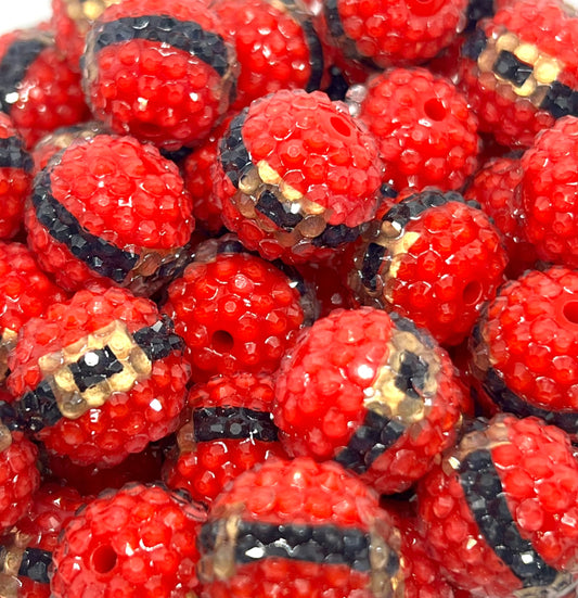 Festive Rhinestone Santa Belt Acrylic Beads - 16mm - Red, Black & Gold - Holiday Jewelry Making Supplies, Acrylic Fancy Beads in Bulk