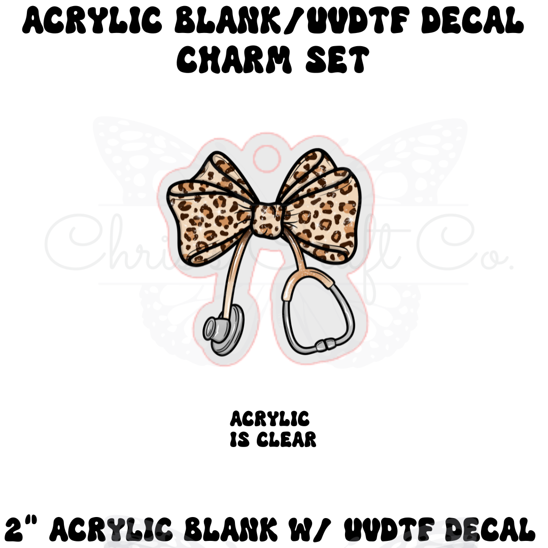 1.1” Leopard Print Acrylic Charm with UVDTF – Medical Bow Stethoscope Mini Charm