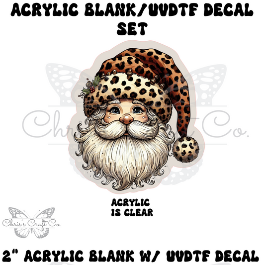 Leopard Santa Acrylic Blank Decal Set, DIY Badge Reels, Santa Blank and UVDTF sticker, Unfinished Badge Reel, Badge Reel Blanks