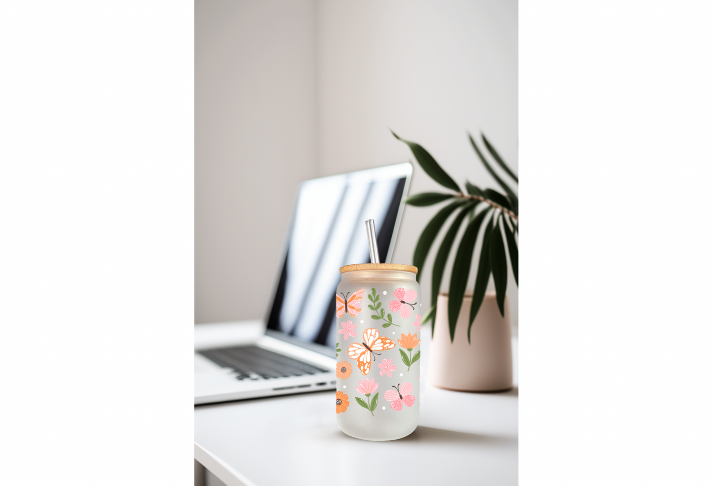 UVDTF Wrap Floral Butterfly 16oz Can Glass Mug Tumbler Wrap, Butterfly Wrap, Ready to apply, Permanent Adhesive, Double sided option