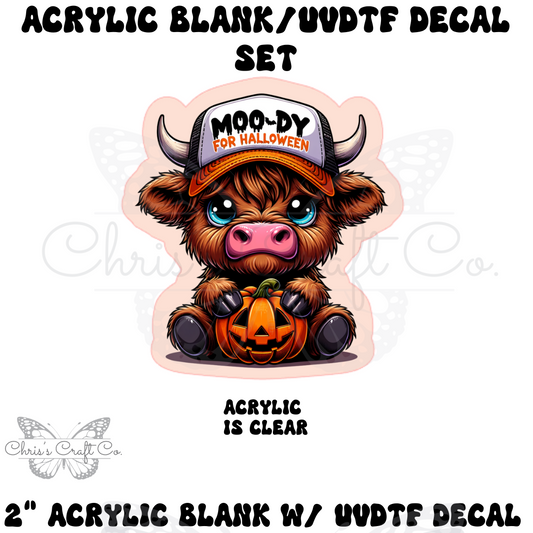 Acrylic Blank Decal Set Highland Cow Moo-dy Halloween DIY Badge Reels, Halloween Blank UVDTF sticker, Unfinished Badge Reel, Badge Reel Blanks
