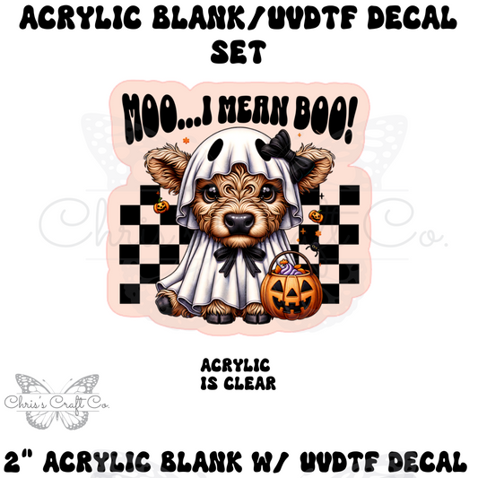 Acrylic Blank Decal Set Highland Cow Moo I Mean Boo DIY Badge Reels, Halloween Blank UVDTF sticker, Unfinished Badge Reel, Badge Reel Blanks