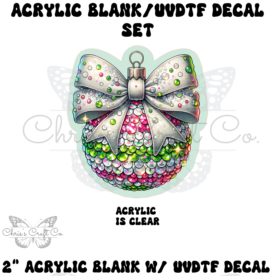 Rhinestone Ornament Pik/Green Acrylic Blank Decal Set, DIY Badge Reels, Unfinished Badge Reel, Badge Reel Blanks