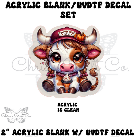 Highland Cow Pumpkin Spice Heifer UVDTF Decal Set: Acrylic Badge Reel Blank