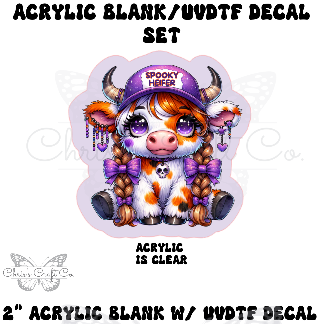 Acrylic Blank Decal Set Highland Cow Spooky Heifer DIY Badge Reels, Halloween Blank UVDTF sticker, Unfinished Badge Reel, Badge Reel Blanks