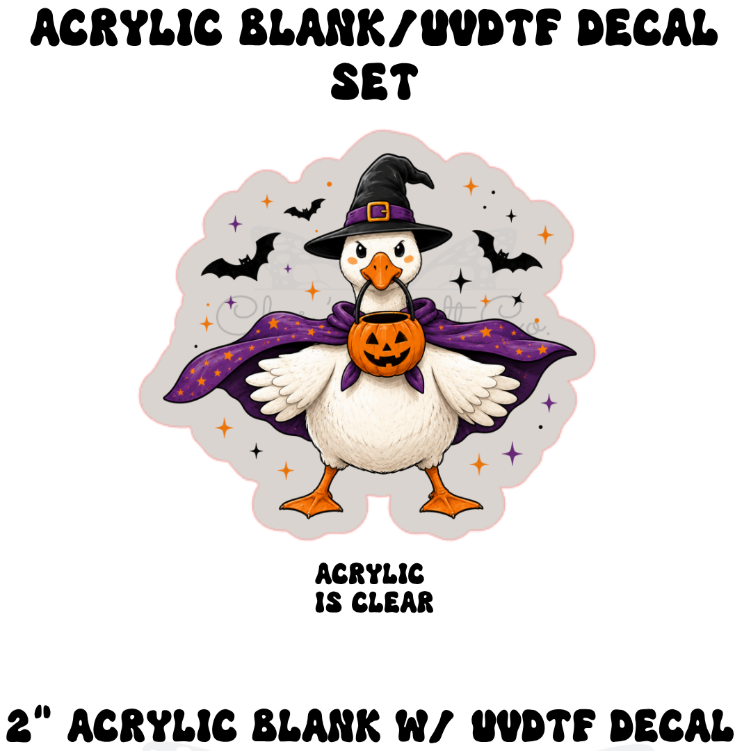 Halloween Goose Witch Acrylic Blank & UVDTF Decal Set | DIY Badge Reel Supplies