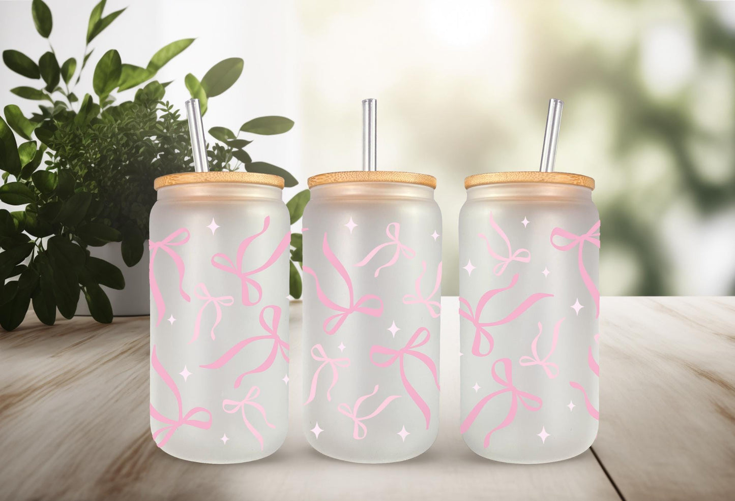 UVDTF Wrap Coquette Bows Light Pink 16oz Can Glass Wrap Mug Tumbler, Bow Wrap, Ready to Apply, Permanent Waterproof Adhesive