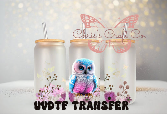 UVDTF Wrap Colorful Owl and Butterflies 16oz Can Glass Mug Tumbler, Ready to Apply, Permanent Waterproof Adhesive, Add on a Cup