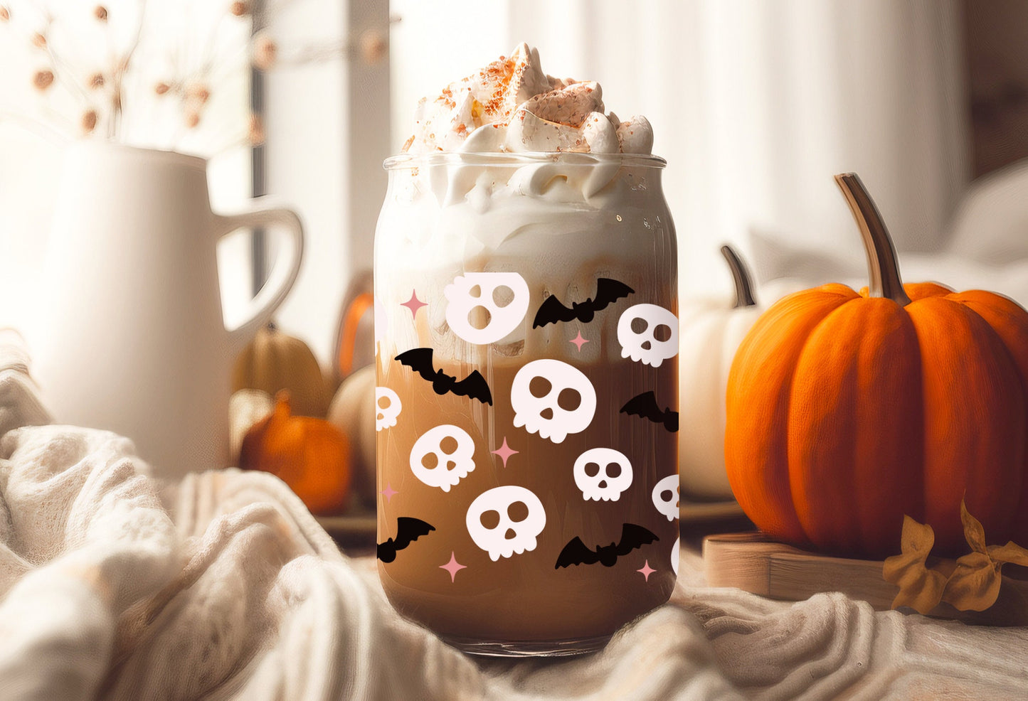 UVDTF Wrap Skull  Bats for 16oz Can Glass, Mug, or Tumbler, Halloween Candy, Ready to apply, Permanent Adhesive Waterproof