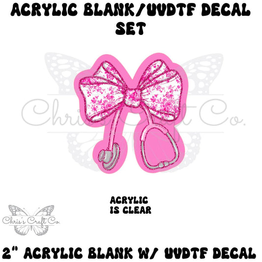 Coquette Bow Floral Stethoscope Pink Acrylic Blank Decal Set, DIY Badge Reels, Bow Blank UVDTF sticker, Unfinished Badge Reel, Badge Blanks