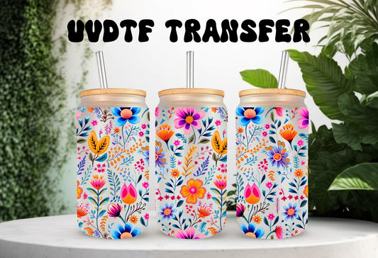 UVDTF Wrap Boho Flower for 16oz Can Glass Mug Tumbler, Floral Wrap, Ready to apply, Permanent Waterproof Adhesive