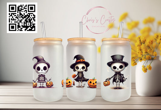 UVDTF Wrap Halloween Skeleton 16oz Can Glass Mug Tumbler, Skeleton wrap, Ready to apply, Permanent Adhesive Waterproof