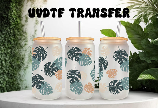UVDTF Wrap Monstera Houseplants for 16oz Can Glass Mug or Tumbler, Ready to apply, Permanent Waterproof Adhesive. Double sided option