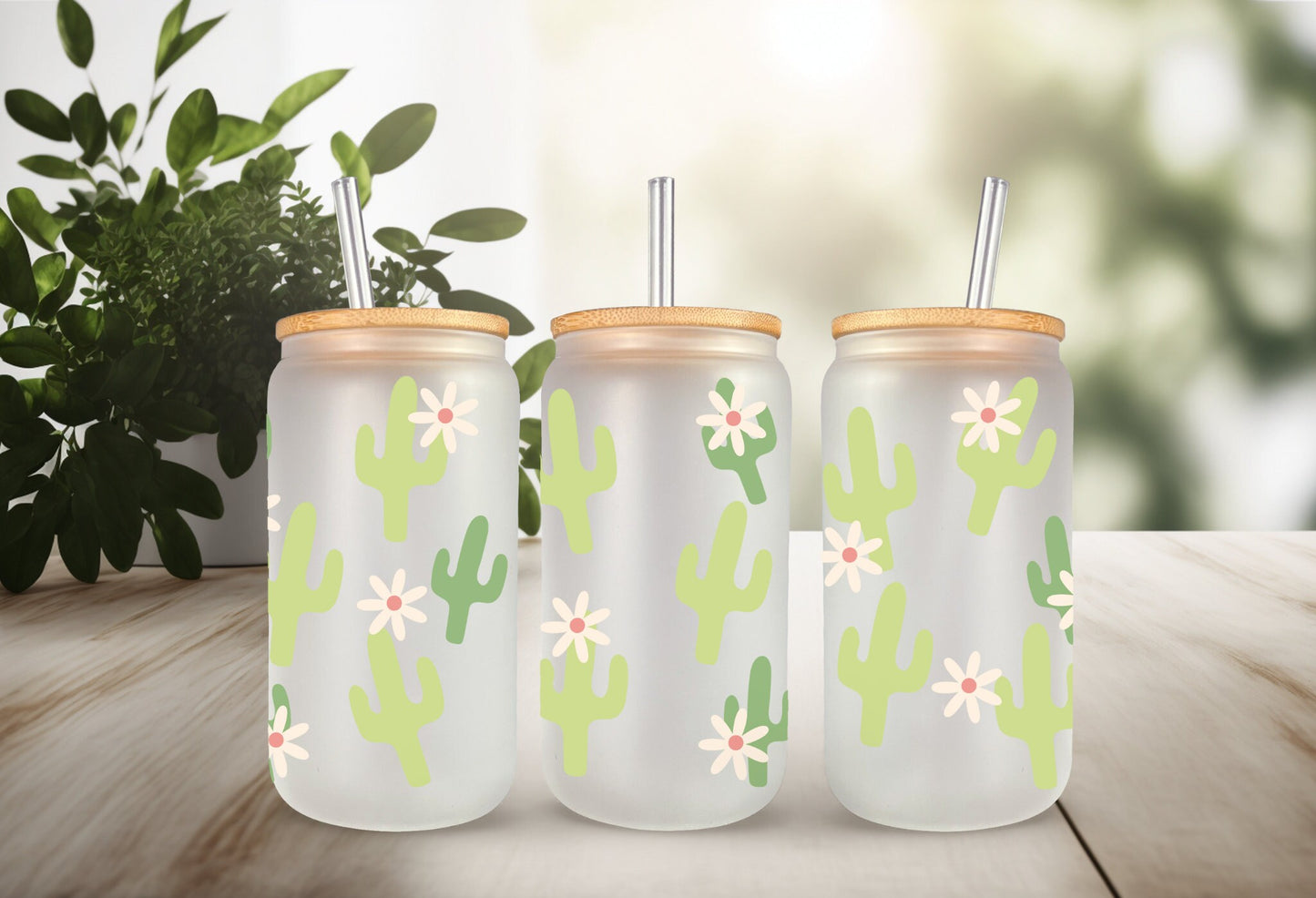 UVDTF Wrap Cactus Flower 16oz Can Glass, Mug, Tumbler, Cactus Wrap, Ready to apply, Permanent Adhesive Waterproof, Add on a Cup