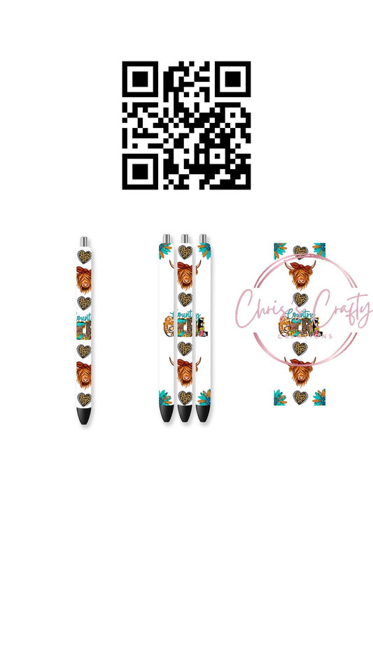 UVDTF Pen Wrap Highland Cow, Ready to Apply, Permanent Waterproof Adhesive