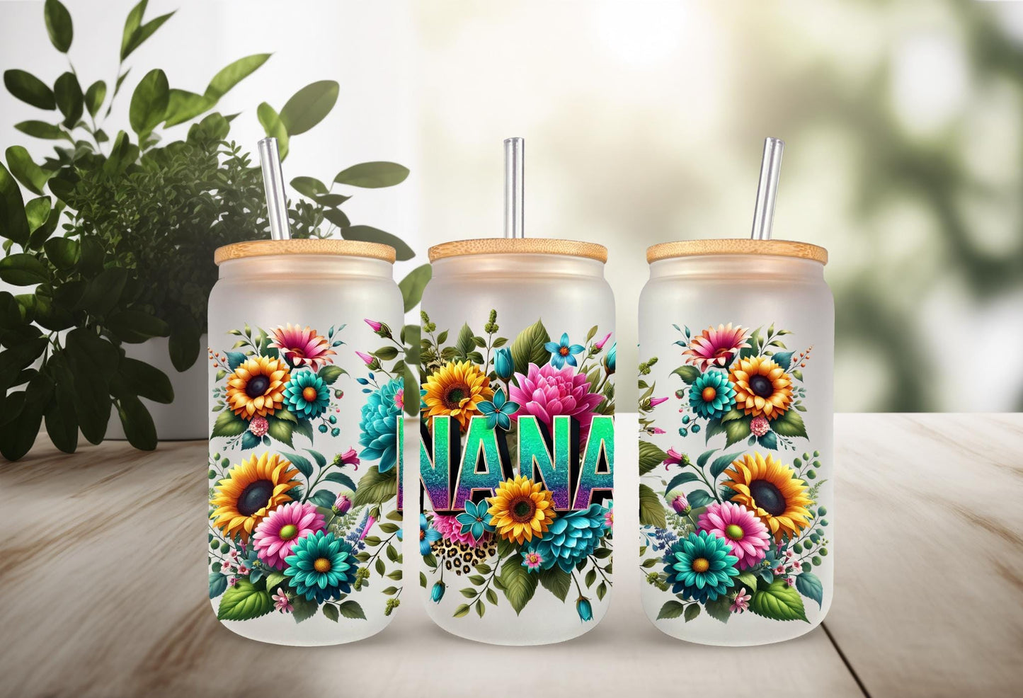 UVDTF Wrap Floral Nana for 16oz Can Glass Mug Tumbler, Grandmother Wrap, Ready to Apply, Permanent Waterproof Adhesive